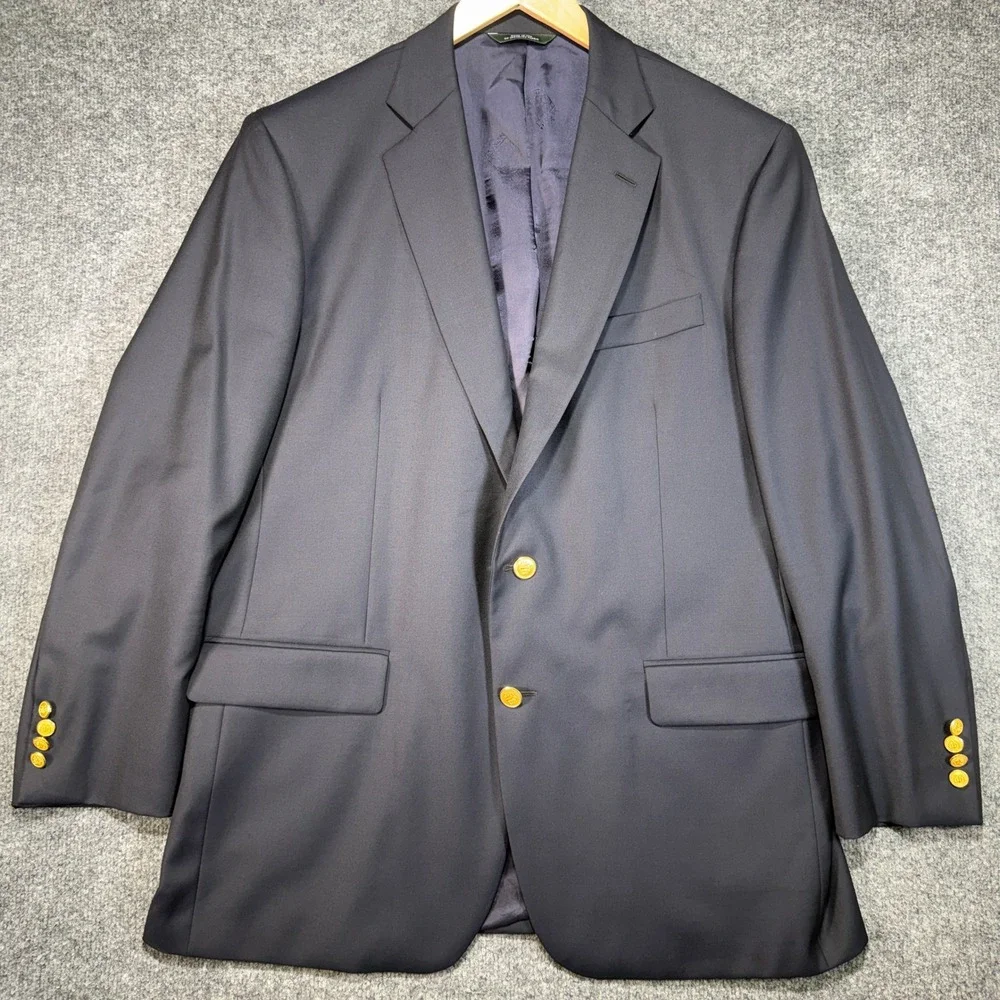 Brooks Brothers Country Club Madison Blazer Mens 44 Navy Saxon Gold Button USA